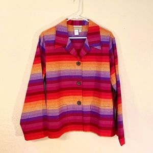 Vintage 90s Coldwater Creek Button Up Blazer/ Jacket w/ Sunset Stripes (Linen)
